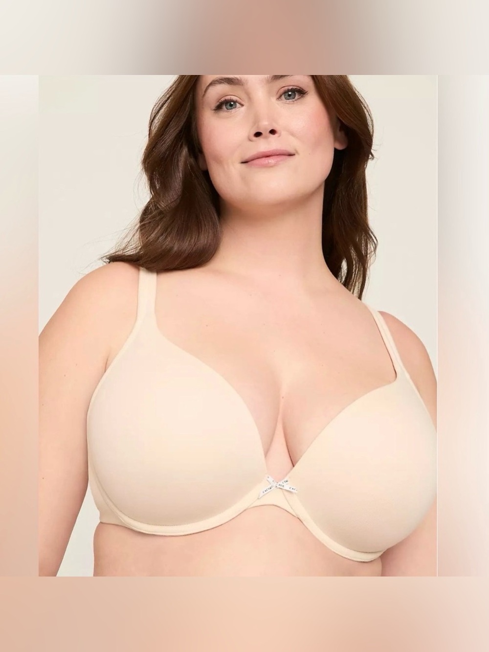 CACIQUE WOMENS COTTON BOOST PLUNGE PUSH-UP UNDERWIRE BEIGE BRA 34H NEW